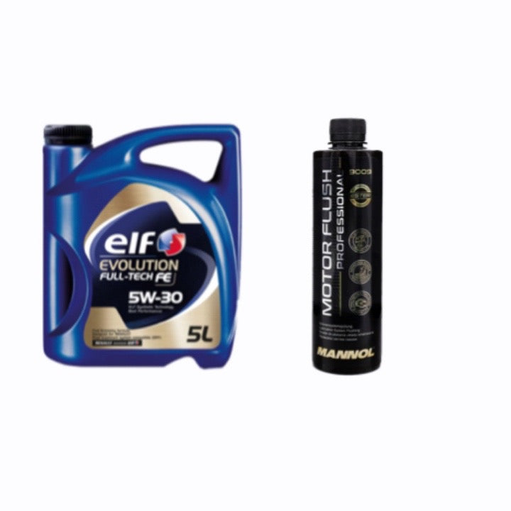 Pachet Ulei motor Elf Evolution Fulltech FE, 5W30, 5L + solutie curatare motor Mannol Motor Flush 450ml