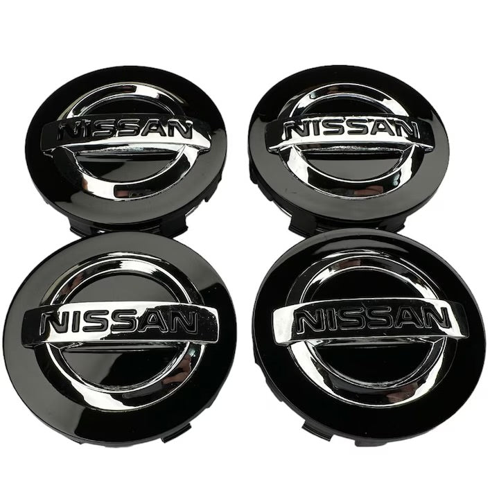 Set 4 capace roti 54mm Nissan, pentru jante aluminiu , negru