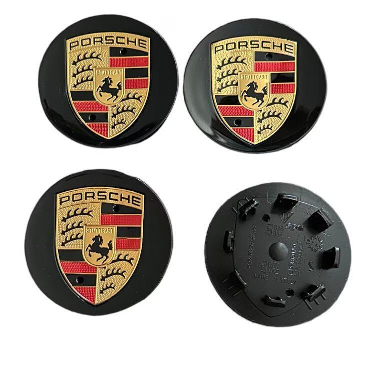 Set 4 capace roti 65 mm Porsche, pentru jante aluminiu , Negru