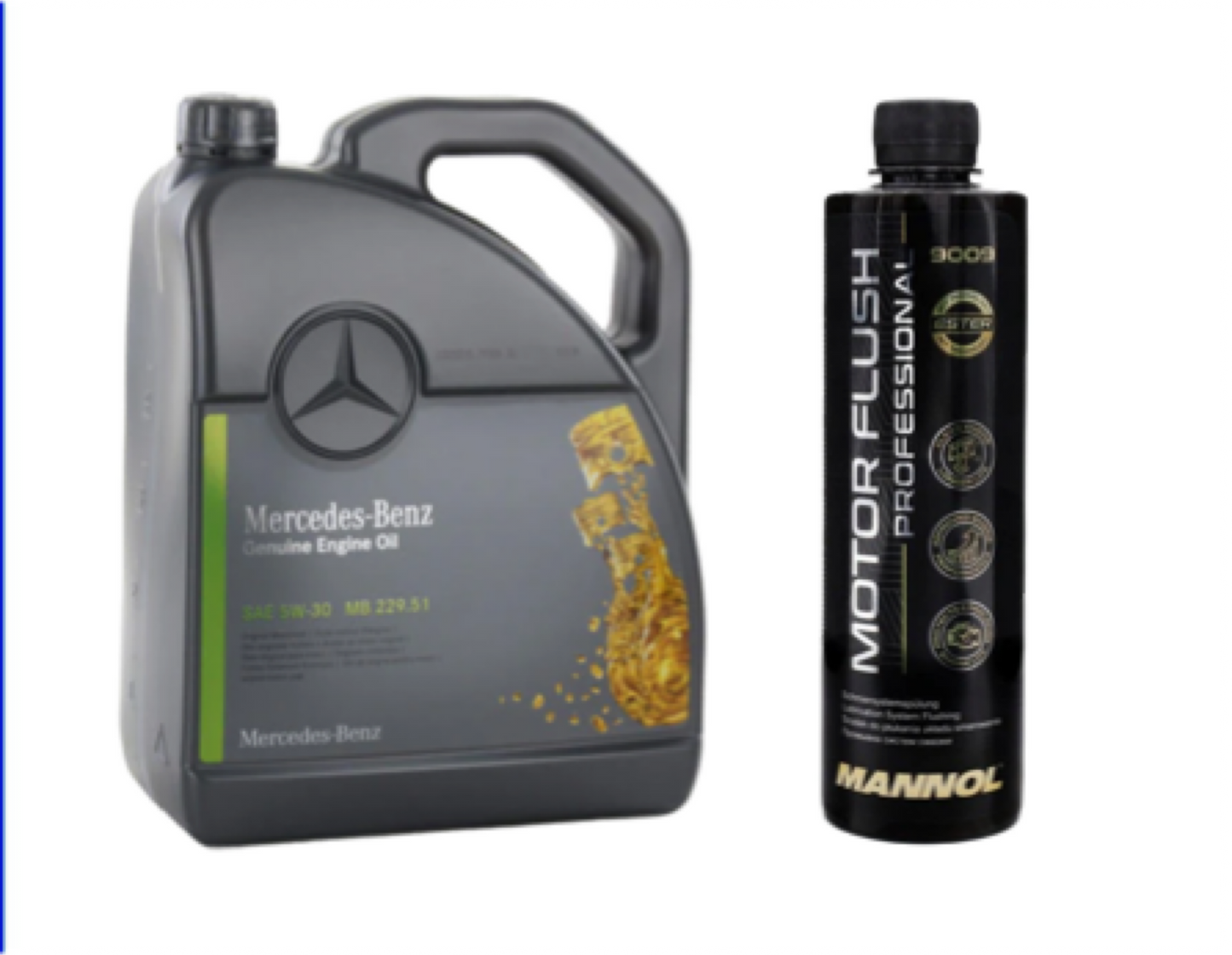 Pachet Ulei motor Mercedes 229.51, 5W30, 5L + solutie curatare motor Mannol Motor Flush 450ml