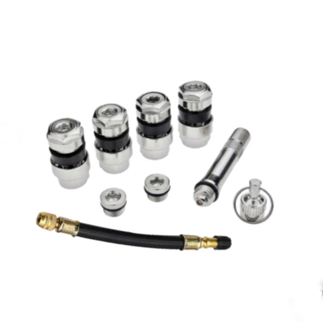 Set Valve Ascunse pentru jante din aluminiu, 4 buc, argintiu si extensie flexibila 21cm