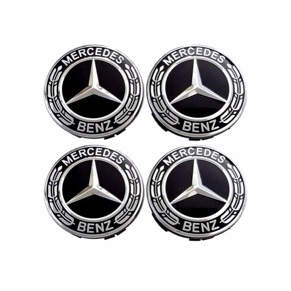 Set 4 capace roti, 75mm Mercedes, pentru jante din aluminiu, negru