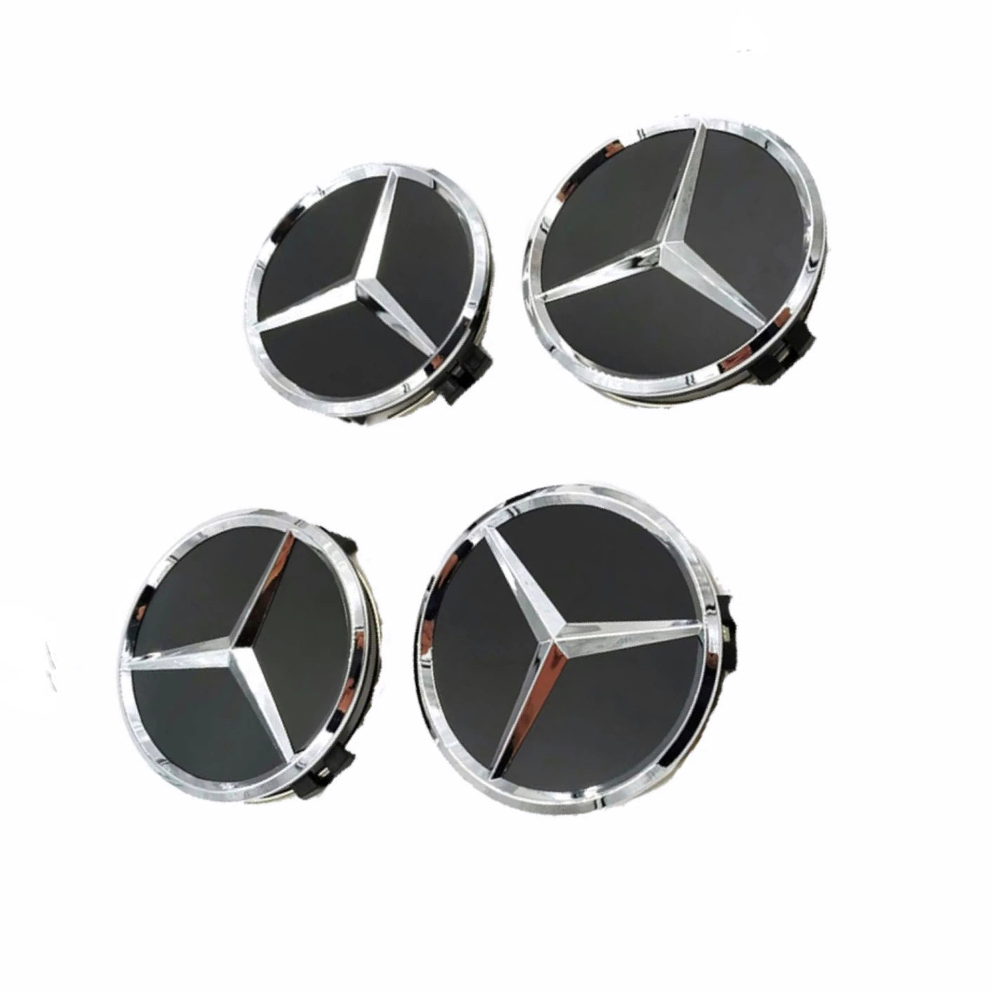Set 4 capace roti, 75mm Mercedes, pentru jante din aluminiu, negru, star