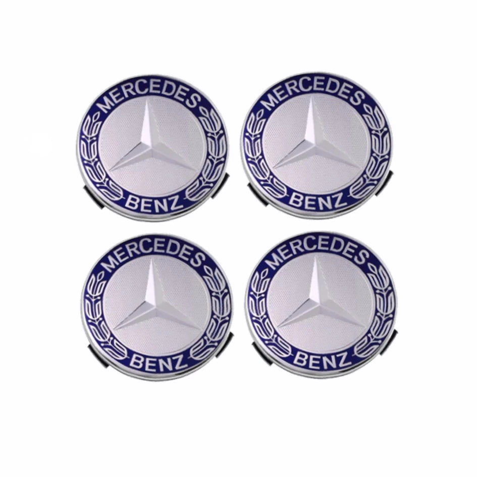 Set 4 capace roti, 75mm Mercedes, pentru jante din aluminiu, albastru