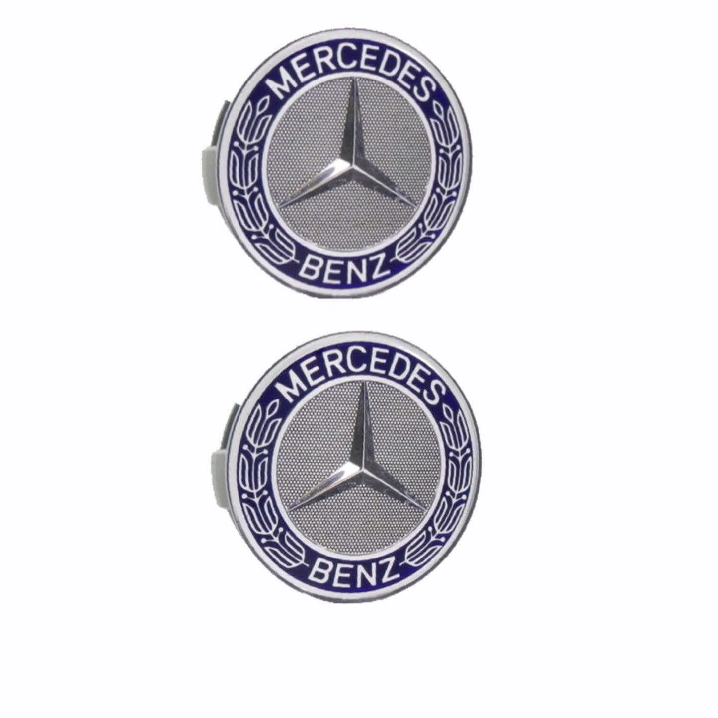 Set 2 capace roti, 75mm Mercedes, pentru jante din aluminiu, albastru
