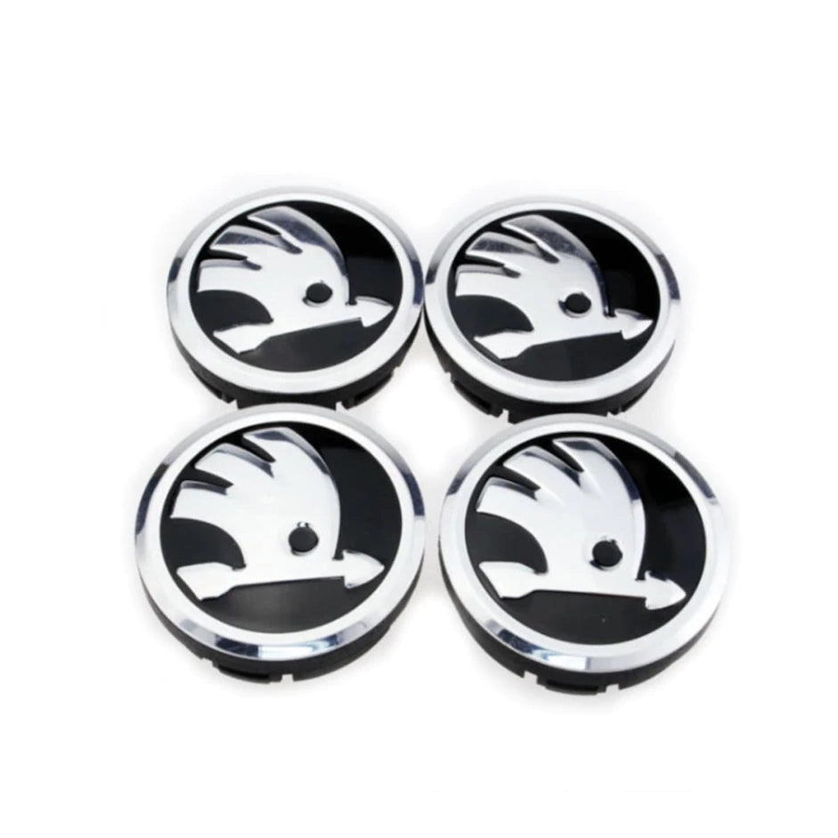 Set 4 capace roti, 65mm Skoda, negru, crom pentru jante din aluminiu