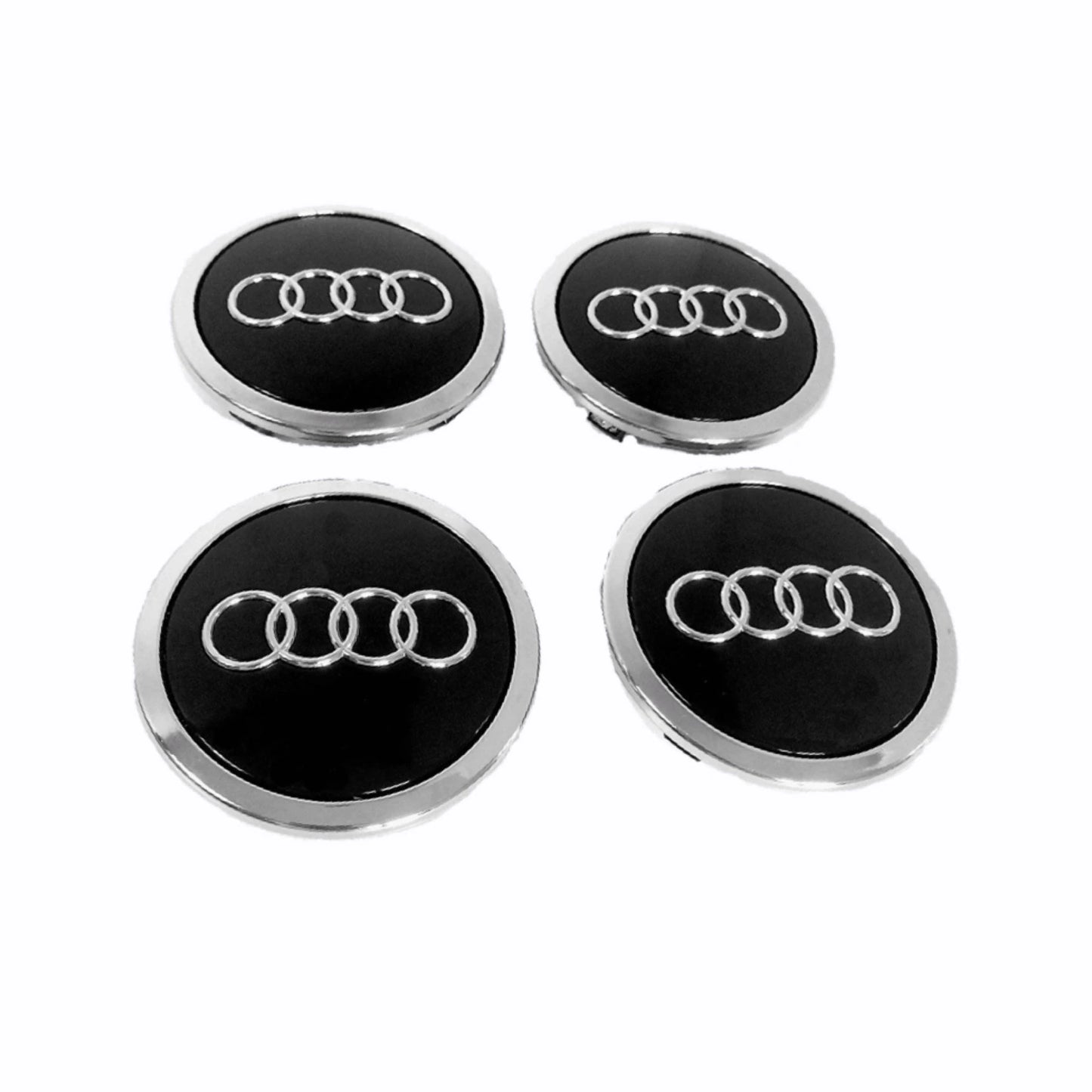 Set 4 capace roti, 60mm Audi, negru, crom pentru jante din aluminiu