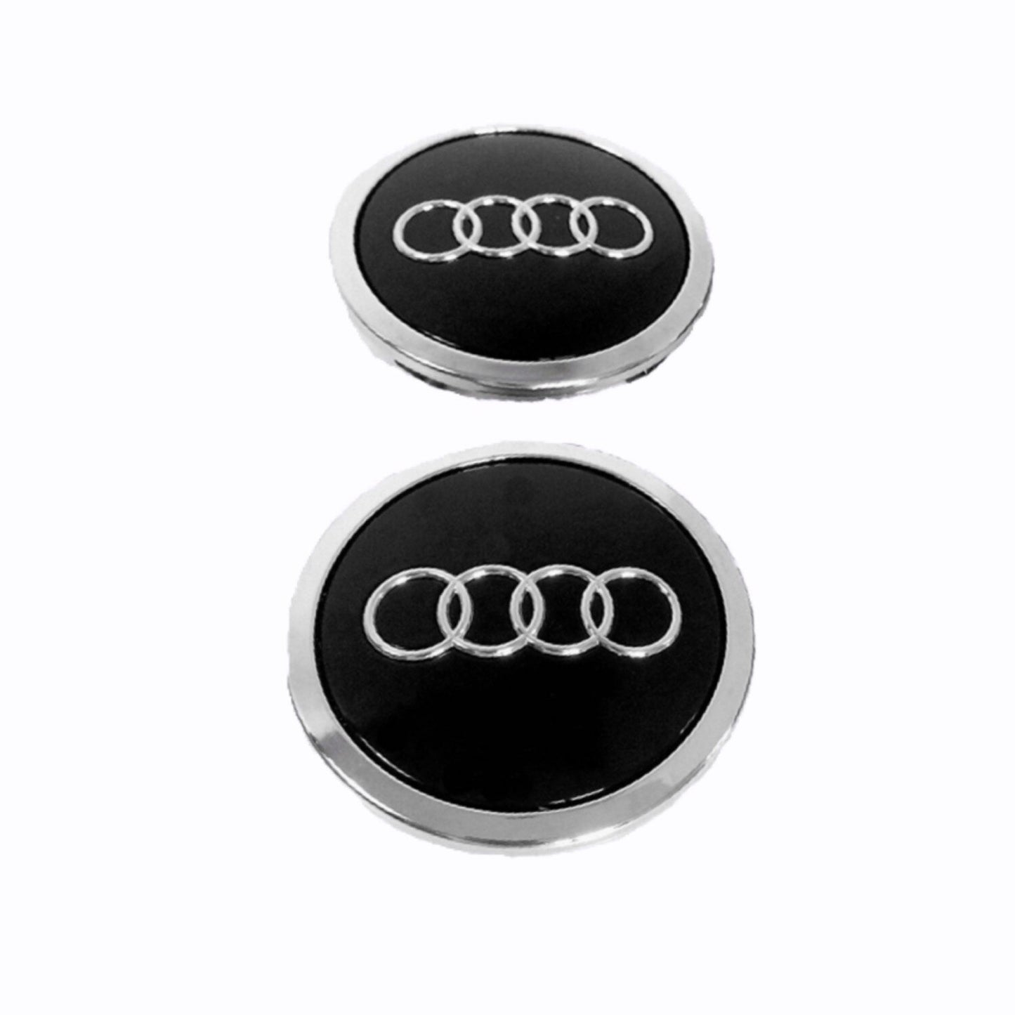 Set 2 capace roti, 60mm Audi, negru, crom pentru jante din aluminiu