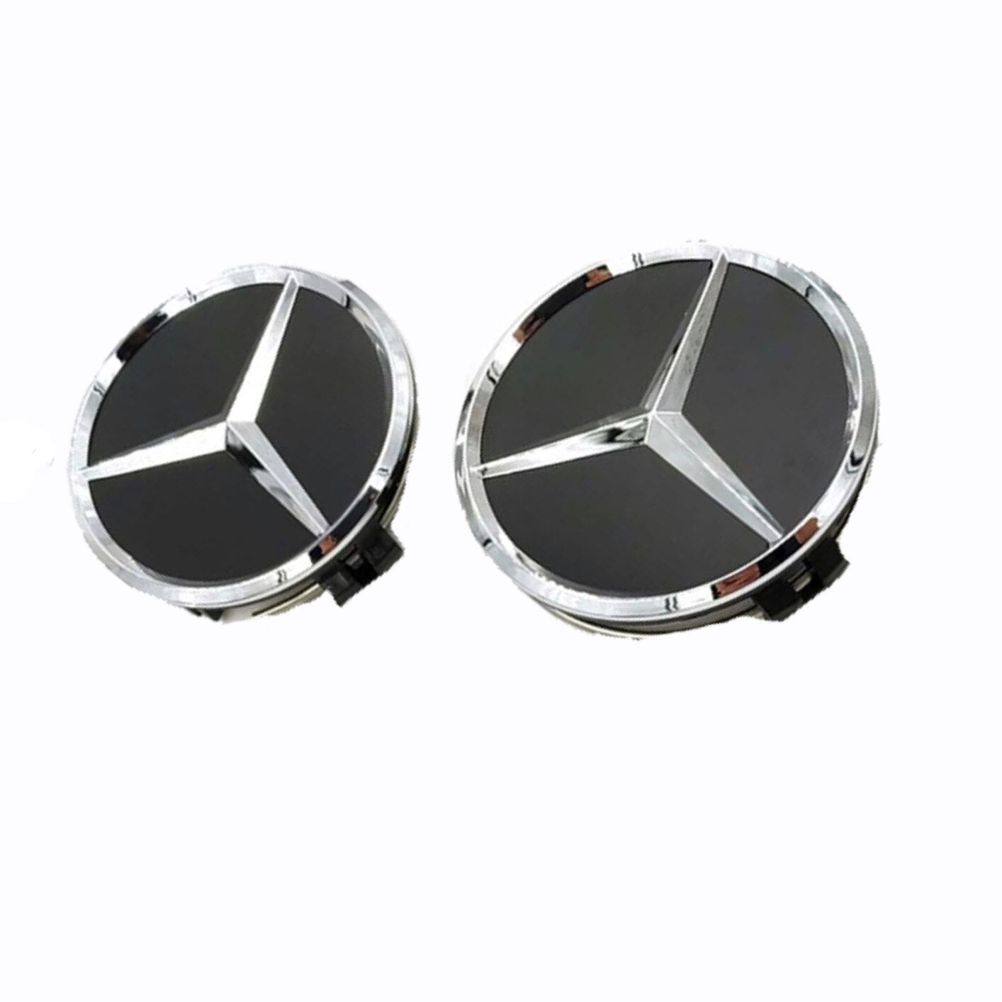 Set 2 capace roti, 75mm Mercedes, pentru jante din aluminiu, negru, star