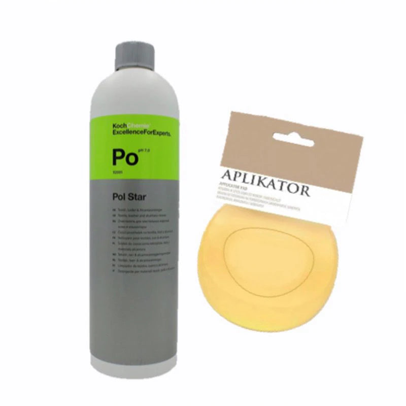 Pachet Solutie curatare textile, piele alcantara Koch Chemie Pol Star, Po, 1L si Burete Profesional aplicator