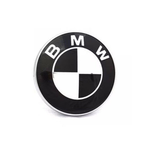 Emblema BMW, montaj pe capota sau portbagaj, 74mm, alb/negru