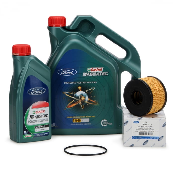 Set Ulei Motor Castrol Magnatec Ford 5W-30 A5 5L 15D5E8 + Ulei Motor Castrol Magnatec Ford 5W-30 A5 1L 15D5E6 + Filtru Ulei Oe Ford Mondeo 3 2000-2007 1088179