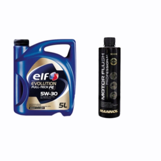 Pachet Ulei motor Elf Evolution Fulltech FE, 5W30, 5L + solutie curatare motor Mannol Motor Flush 450ml