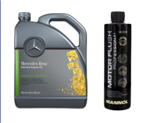 Pachet Ulei de motor OE Mercedes Benz 5W30 MB 229.52 5L + solutie curatare motor Mannol Motor Flush 450ml