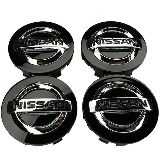 Set 4 capace roti 54mm Nissan, pentru jante aluminiu , negru
