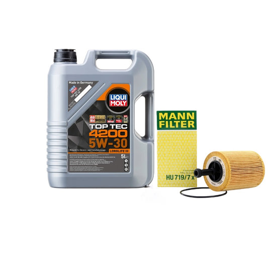 Set Ulei motor Liqui Moly Top Tec 4200 5W-30 5L + Filtru Ulei Mann Filter HU719/7X pentru Audi