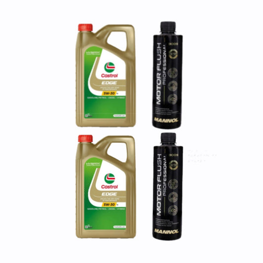 Pachet 2x Ulei motor Castrol Edge LongLife, 5W30, 5L + 2 solutie curatare motor Mannol Motor Flush 450ml