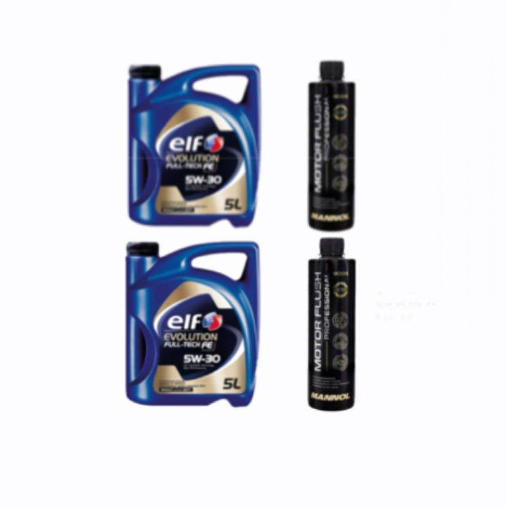 Pachet 2x Ulei motor Elf Evolution Fulltech FE, 5W30, 5L + 2 Solutii curatare motor Mannol Motor Flush 450ml