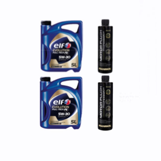 Pachet 2x Ulei motor Elf Evolution Fulltech FE, 5W30, 5L + 2 Solutii curatare motor Mannol Motor Flush 450ml