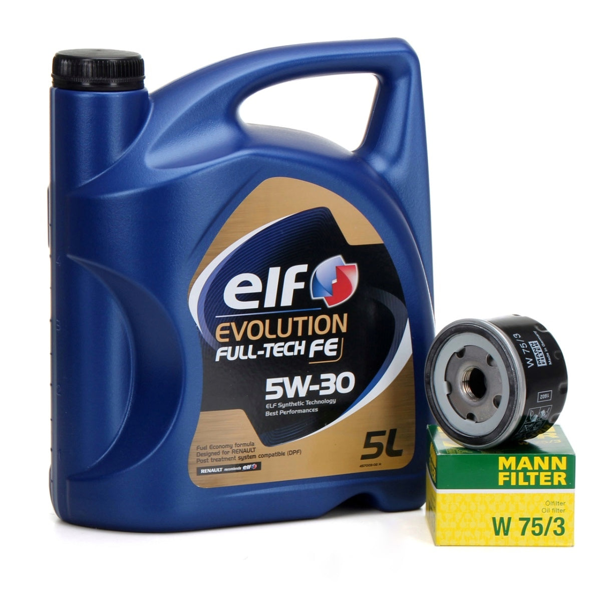 Pachet Revizie Ulei Motor Elf Evolution Full Tech FE 5W-30 5L + Filtru Ulei Mann Filter Renault Clio 2 1998-2005 → W75/3