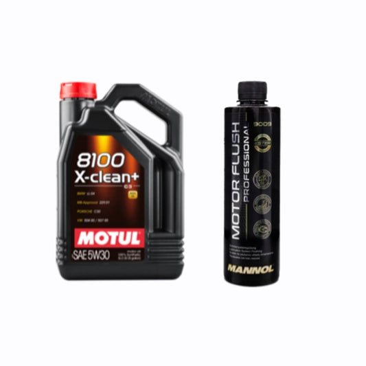 Pachet Ulei motor Motul 8100 X-clean plus, 5W30, 5L + solutie curatare motor Mannol Motor Flush 450ml