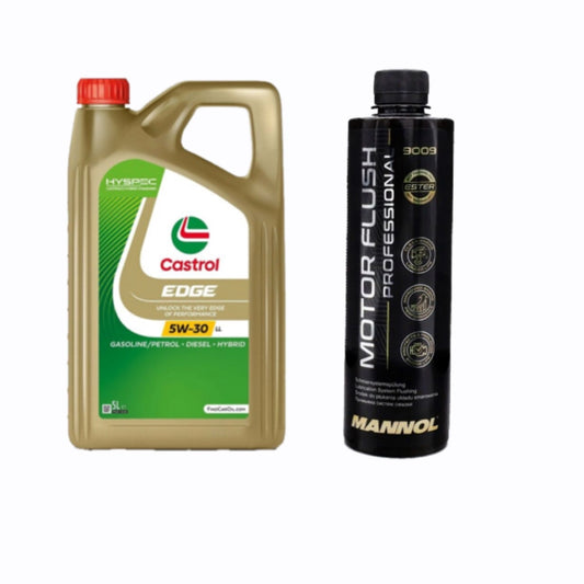 Pachet Ulei motor Castrol Edge LongLife, 5W30, 5L + solutie curatare motor Mannol Motor Flush 450ml