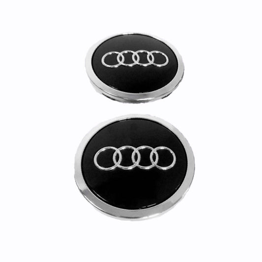 Set 2 capace roti, 60mm Audi, negru, crom pentru jante din aluminiu
