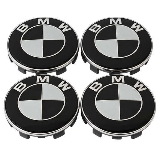 Set 4 capace roti, 56mm BMW, pentru jante din aluminiu negru+alb