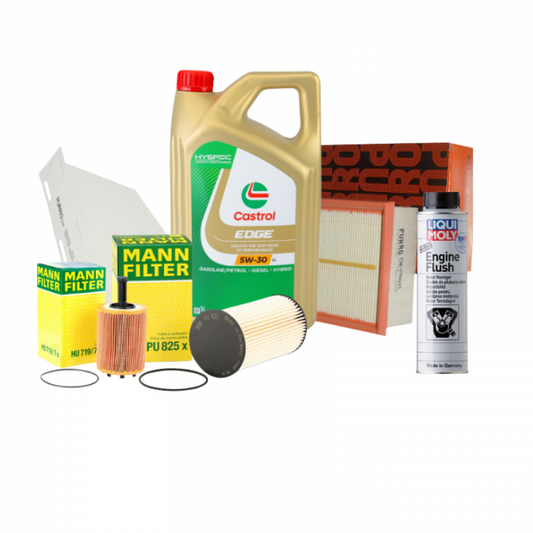 Pachet revizie CASTROL 5W-30 + filtre Mann/Purro + Flush pentru 1.9/2.0 TDI VAG