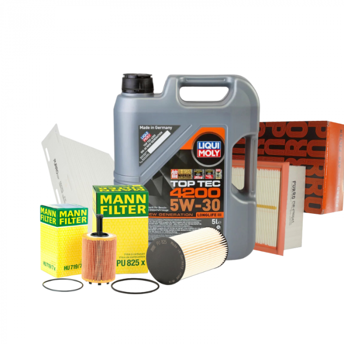 Pachet schimb ulei Liqui Moly 5L+ filtre Purro/Mann pentru grupul VAG - VW AUDI SKODA SEAT 1.9TDI, 2.0TDI