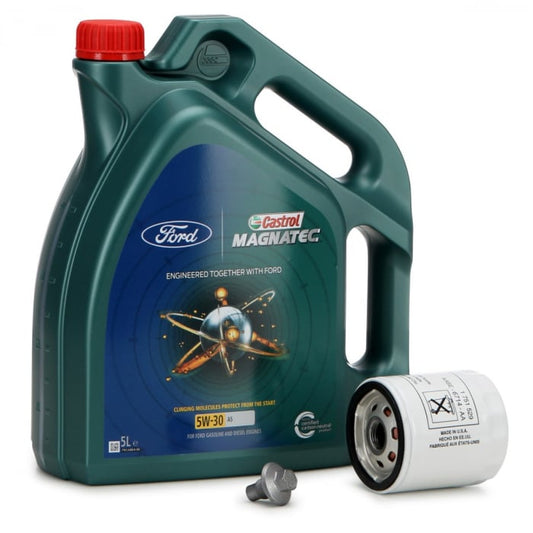 Set Ulei Motor Castrol Magnatec Ford 5W-30 A5 5L 15D5E8 + Filtru Ulei Motor Oe Ford 2468342 + Surub Golire Baie Ulei Oe Ford Mondeo 5 2014→ 2261879